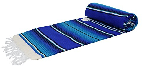 Open Road Goods Mexikanische Serape/Saltillo Yoga-Decke oder Tagesdecke – leicht und weich – Hellblau