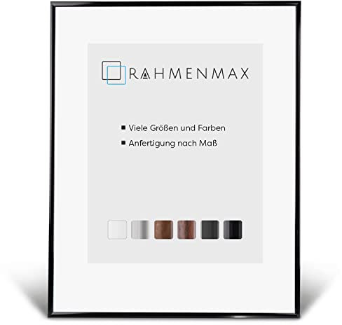 RahmenMax® Iowa Bilderrahmen 48x64 cm zum Aufhängen/Bilderrahmen Maßanfertigung möglich/Posterrahmen aus Kunststoff/Bilder Rahmen in Schwarz Hochglanz mit Antireflex Acrylglas/Puzzle Rahmen