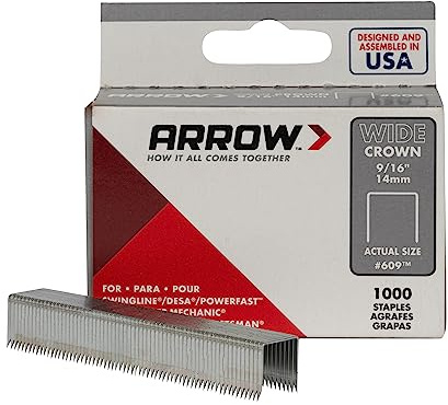 Arrow 60930 Wide Crown Staples for Staple Guns and Staplers, Use for Upholstery, Crafts, General Repairs, 9/16-Inch Leg Length, 1/2-Inch Crown Width, 1000-Pack