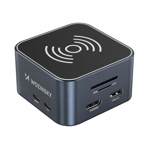 Wozinsky WHBC09Y8S USB-C 12 en 1 Hub multifunción de carga inalámbrica de aluminio con cable de 15 cm - Gris