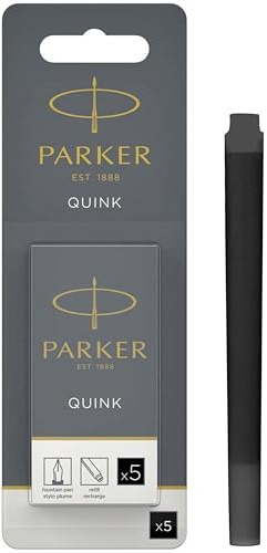Parker cartouches d'encre pour stylo plume - longue - encre noire QUINK - Lot de 5 (emballage blister)