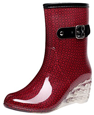 LvRao Zapatos de Tacón Alto Botas con Cremallera de Las Mujeres | Botas de Agua Damas Patrón de Punto Botines de Lluvia Wellies Rojo Etiqueta 40, EU 40