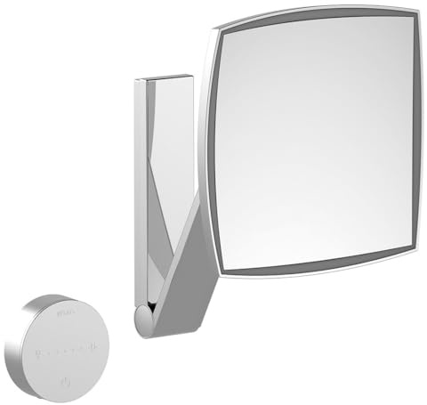 Keuco Wand-Kosmetikspiegel mit Schwenkarm, Variabler LED-Beleuchtung, 5-facher Vergrößerung, Unterputz-Kabelführung, 20x20cm, eckig, Chrom, iLook_Move