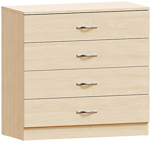 Home Discount Pino cassettiera, 4 cassetti con Maniglie in Metallo e corridori, Sistema Unico con Guide, Camera da Letto Riano Storage Furniture