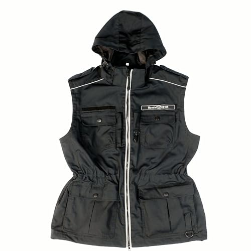 Hundesport Weste für Hunde (Unisex-Modell) - Strapazierfähig, Winddicht, Wasserabweisend - 10 Außentaschen - Schwarz - 80% Polyester, 20% Baumwolle (M)