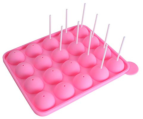 WARMBUY 20 Cavity Silicone Cake Pop Mold Lollipop Baking Mold Tray with Sticks, Pink