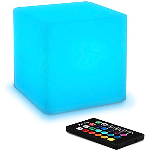 Mr.Go 4-inch Dimmable LED Night Light Mood Lamp for Kids and Adults - 16 RGB Colors - 8 Level Dimming - 4 Lighting Effect - Rechargeable - Remote Control - Decorative, Fun & Safe - White Finish Cube