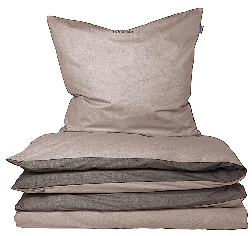 Schiesser Bettwäscheset Doubleface | Renforcé | 100% Baumwolle aus nachhaltiger Produktion | 155x220cm + 80x80cm | Taupe-Dunkelgrau