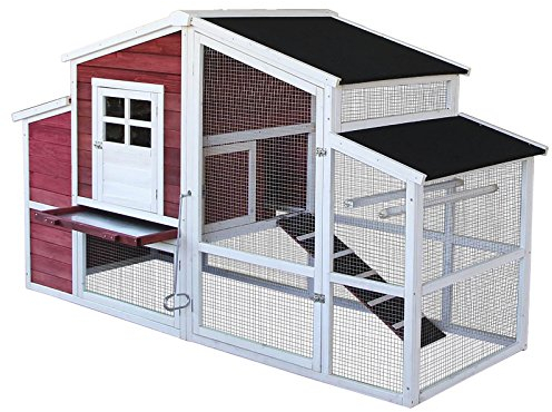 Wiltec XXL Hühnerstall 2010 x 813 x 1165 mm rot-weiß mit Freilauf und Nistkasten aus Fichtenholz, Hühnerhaus mit Unterschlupf, Gitter und Kotwanne verzinkt