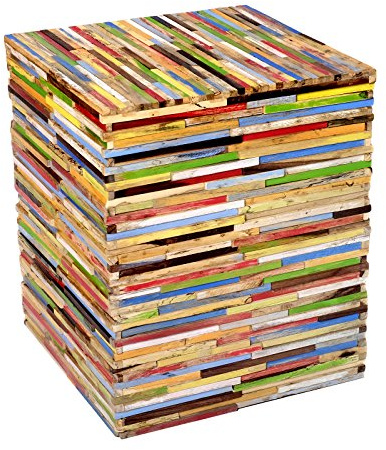 Brillibrum Design| Beistelltisch Holz | Echtholz| Upcycling Sitzhocker| Handmade| Beistelltisch Bunt| 45 x 36 x 36 cm