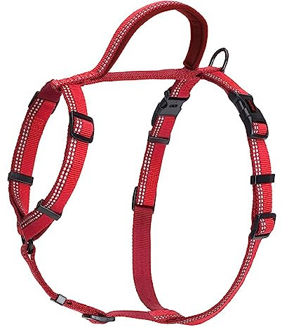 Pettorina da passeggio HALTI - pettorina anti-trazione con impugnatura, leggera, catarifrangente e regolabile, ideale per l’addestramento. Ideale per cani grandi (Taglia L, Rosso)