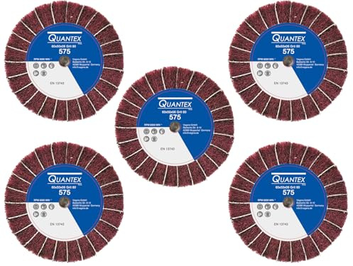 5 Stück Fächerschleifer mit Vlies-Gewebekombination 60mmx50mm, 6mm Einspannschaft, Körnung: 60 - Schleifmopstift, Lamellenschleifer, Schleifmop Schleifvlies, Lamellenrad mit Schaft.