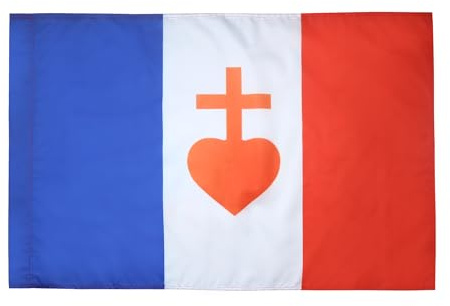 AZ FLAG Drapeau France Sacré Cœur de Jésus 150x90 cm Fourreau | Usage intérieur et extérieur Drapeau décoratif catholique coutures doubles et bords renforcés avec fourreau pour mât
