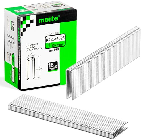 meite 18 Gauge Klammern 5,7 x 25 mm, 4.000 Stück Verzinkte Tackerklammern Typ 90, Drucklufttacker Klammern 25 mm für Polsterarbeiten, Geeignet für Drucklufttacker
