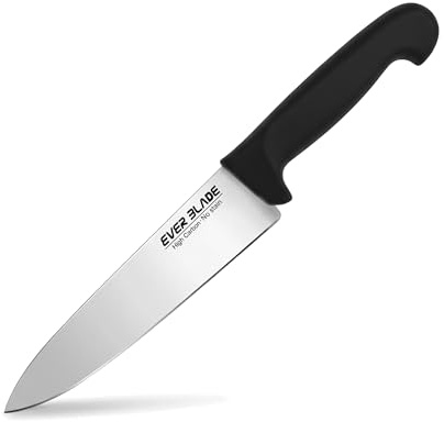 Ever Blade 8 Inch Professional Chef Knife - 200mm Blade - HACCP Colour Coded Black Handle, Japanese High Carbon Stainless Steel Kitchen Knife, Non-Slip Textured Grip for Catering & Commercial Use