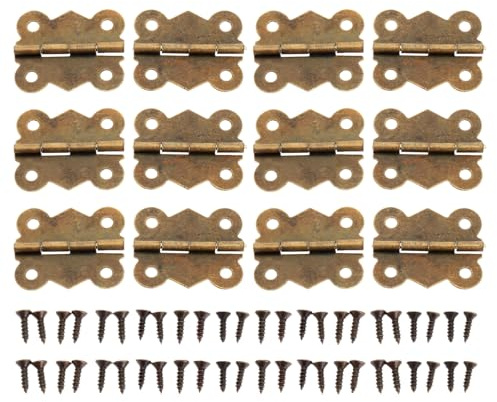 Dophee 12PCS Antique Bronze Tiny Hinges Mini Iron Butterfly Hinges for Decorative Jewelry Chest Box Wood Cabinet Deco