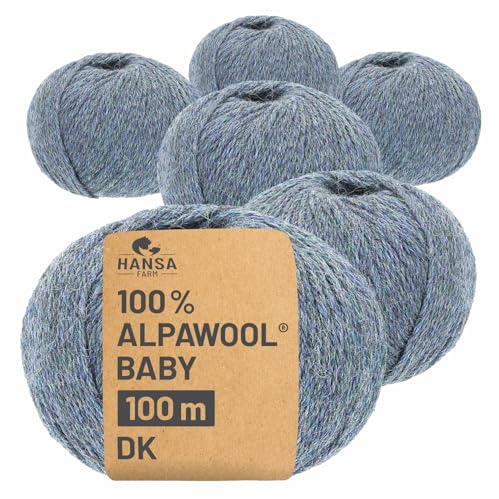 HANSA-FARM | 100% Baby Alpakawolle in 50+ Farben (kratzfrei) - 300g Set (6 x 50g) - weiche Alpaka Wolle zum Stricken & Häkeln in 6 Garnstärken by Hansa-Farm - Grau-Grün Heather