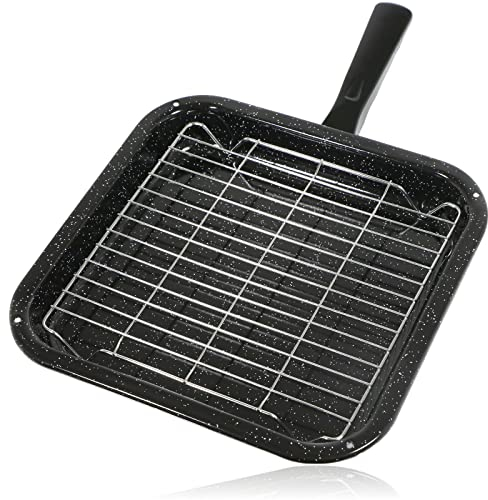 Spares2go Small Square Grill Pan, Rack & Detachable Handle Compatible with Bompani & fits Spinflo Caravan Oven Cookers