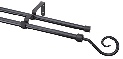 Gardinenstangen Set Spirale 2-läufig Metall schwarz, Ø 16mm, 280 cm