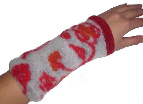 alles-meine.de GmbH rot hellgrau grau creme weiß Stulpen Fleece/Jersey Stulpe Pulswärmer