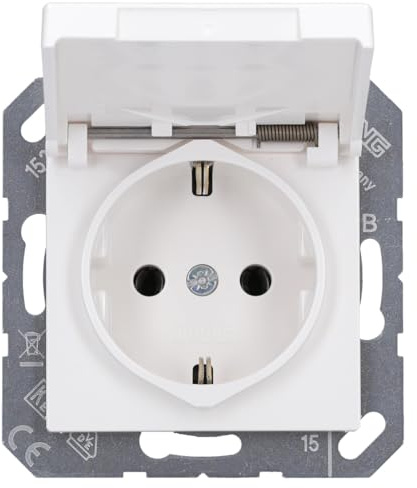 Jung 1520 BFKL WW Schuko Steckdose 16 A 250 V bruchsicher mit Klappdeckel Serie AS 500 alpinweiß 250 V