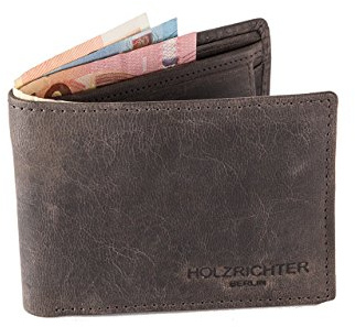 HOLZRICHTER Berlin - Herren Geldbörse aus Leder (No 1-2), 9x12x1 cm im Querformat, Edles Portmonnaie mit 6 Fächer, 2 Einschubfächer und 1 Münzfach, Geldbeutel, Schokoadenbraun