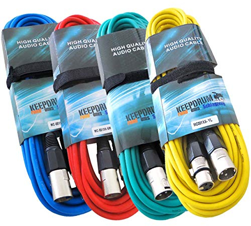 keepdrum 4X Mikrofonkabel Set 6m XLR 4 Farben Rot Blau Grün Gelb