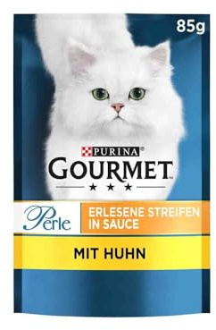 PURINA GOURMET Perle Erlesene Streifen Katzenfutter nass, mit Huhn, 24er Pack (24 x 85g)
