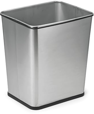 Polder 7 Gallon, Undersink, No Skid Rubber Base, Brushed Stainless Finish Trash Can, 13.5” x 11” x 15.25”H