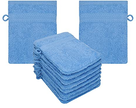 Betz Guanti da bagno premium 10 pezzi - guanti in spugna per detersione delicata del viso - in 100% cotone - guanto da bagno per bambini (azzurro)