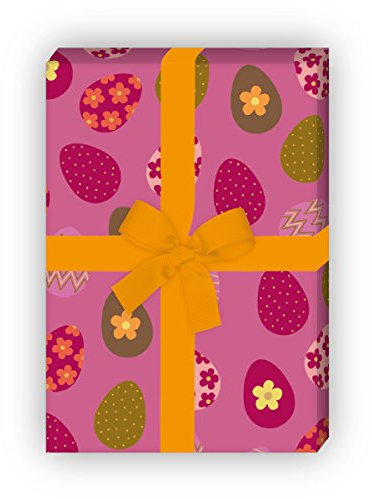 Kartenkaufrausch 4 Bögen - Kunterbuntes Oster Geschenkpapier Set mit Ostereiern für tolle Geschenk Verpackung, Musterpapier, Dekorpapier zum basteln 32 x 48cm, auf rosa