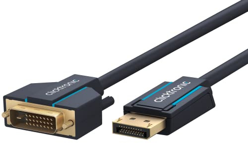 Clicktronic Cable certificado adaptador Displayport a DVI / 60Hz 144Hz / Alta Velocidad 7,92 Gbps/Compatible con FreeSync y G-Sync, Gaming, UHD TV, Pantalla, Monitor / 2M
