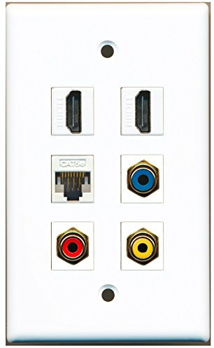 RiteAV – 2 HDMI 1 puerto RCA rojo 1 Puerto RCA amarillo 1 Puerto RCA azul 1 Puerto Cat5e Ethernet blanco placa de pared