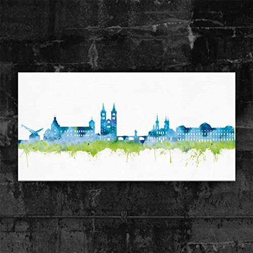 Würzburg Skyline Stadt Blue by DiChyk (div. Größen) - Kunst Druck auf Leinwand - Bild fertig auf Keilrahmen ! Graffiti Like Banksy Art Gemälde Kun (40x80cm)