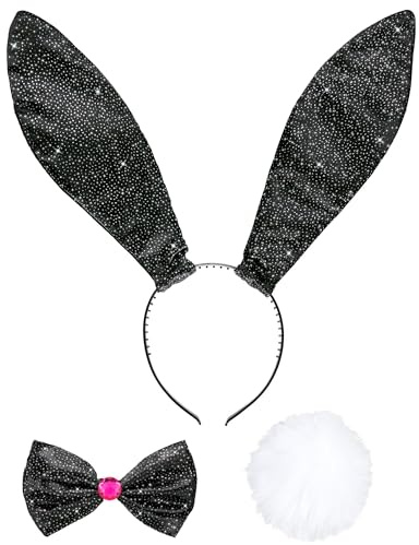 W WIDMANN MILANO Party Fashion - Hasen Kostüm Set | Haarreifen mit Ohren, Fliege, Hasenschwänzchen, Accessoire, Kostümzubehör für Karneval und Mottoparty