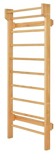 COSTWAY Sprossenwand Holz, Kletterwand mit Klimmzugstange & 10 Sprossen, Turnwand Sportgerät 150kg Belastbar, Klettergerüst Indoor für Erwachsene und Kinder, 195 x 81 x14cm