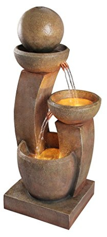 Primrose 109cm 3 Tier Stone Effect Column Friendship Fountain Modern Garden Water Feature with LED Lights