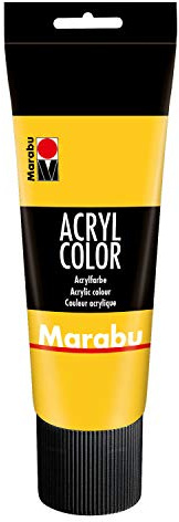Marabu 12010025021 akrylfärg medium gul 225 ml krämig akrylfärg vattenbaserad snabbtorkande ljusfast vattentät för applicering med borste och svamp på duk, papper och trä