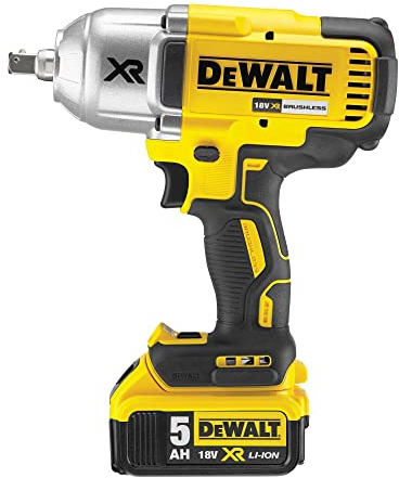 DEWALT Boulonneuse à Chocs 18V Li-ion - Outillage Professionnel 5Ah Couple 950 Nm - Anneau de Friction - 3 Vitesses - Inclus Chargeur Multi-Voltage, Batteries et Mallette TSTAK, DCF899HP2-QW