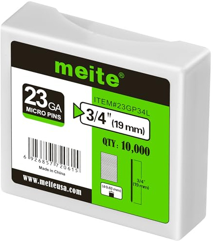 meite Clavos Pin 23GA Sin Cabeza 19 mm, 10.000 Unidades, Clavos Galvanizados Calibre 23 de 0,6 mm, Clavos para Pistola de Pines, Carpintería, Molduras y Marcos