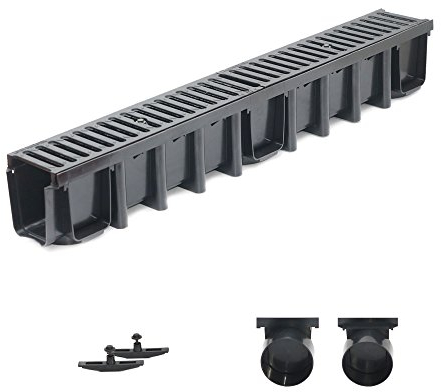 1m Entwässerungsrinne Tiefe 148mm Belastungsklasse C250, Gußrost komplett SET (schwarz)