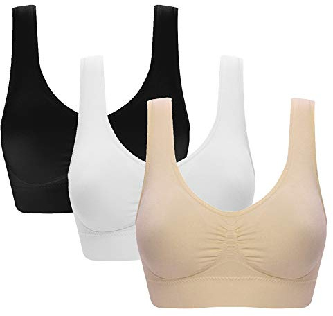 Vermilion Bird dam 3-pack sömlös bekväm sport-bh med avtagbara dynor, Vitt, XL