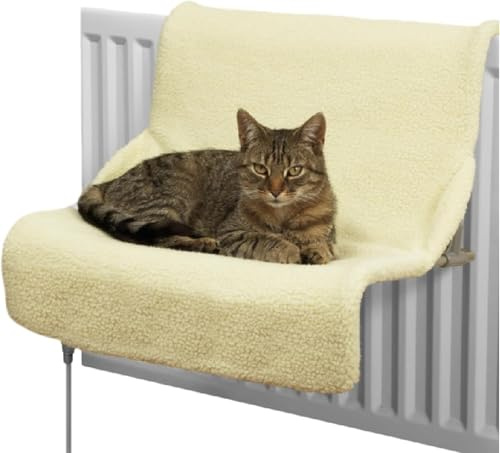 Rosewood 69500 Catwalk Collection, Luxus-Katzenbett 2 in 1 | 2 in 1 Katzenkorb freistehend oder für Heizkörper, stabiles Metallgestell mit weichem, waschbarem Plüschbezug in Creme