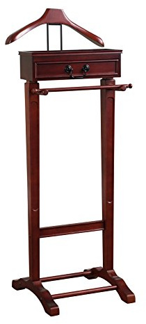 Proman Products Bombay Suit Valet Stand VL16700 with Drawer, Top Tray, Contour Hanger, Trouser Bar, and Shoe Rack, 18 W x 16 D x 48 H, Mahogany