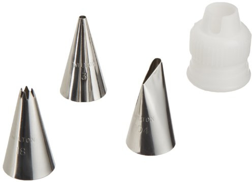 Wilton Douille Patisserie 3, 18, 104 en Acier Inoxydable pour Poche à Douille - Outil de Décoration pour Gâteaux, Biscuits, Muffins, Churros - Réutilisable et Compatible Lave-Vaisselle - Lot de 4