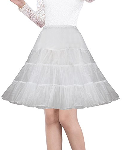 Shimaly Women's 50s Vintage Rockabilly Petticoat 26 Length Net Underskirt (S-M,Ivory)
