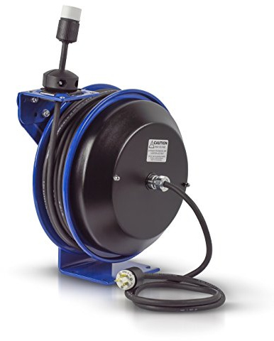Coxreels PC13-5012-A Compact Efficient Heavy Duty 50’ Power Cord Reel | Retractable Reel for Extension and Power Cords | Electrical Equipment for Garage | 50’ Cord Included | Single Receptacle