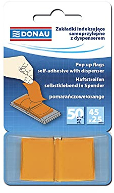 DONAU 7558001PL-07 Index Tabs Sticker Lesezeichen Haftstreifen/Mini-Haftmarker aus 60 μm PP-Folie/ 12x45mm, 1x50 Stück/ Textmarker-Streifen Beschreibbare/ Farbe: Orange