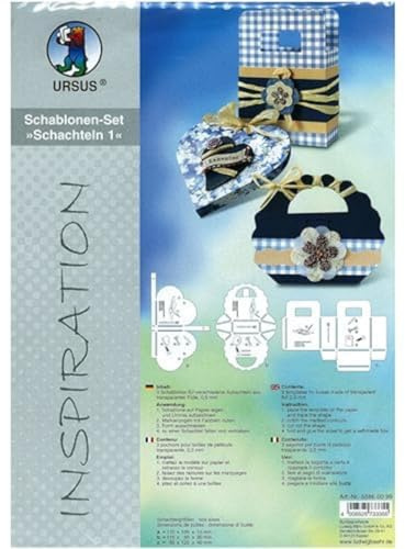 Ursus 55830099 - Inspiration Set Schachteln 4, Geschenkschachteln, 3 Schablonen in 3 verschiedenen Motiven, aus transparenter Folie, Schablonenstärke ca. 0,5 mm, ideal für kleine Geschenke