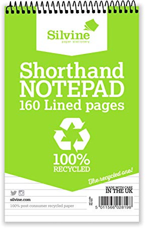 Silvine 160 Sidor 8 x 5 tum Korthand Återvunnen Anteckningsbok, Linjerad 8 mm Feint [Paket med 12]